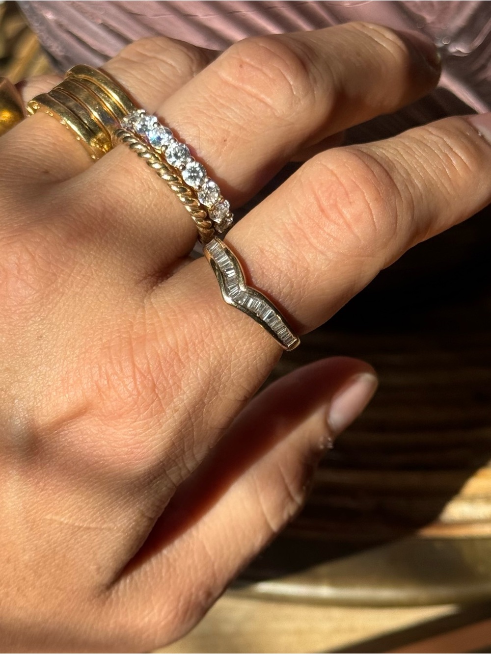 Chevron ring 14k gold & natural diamonds, 2.87g Size 8.5